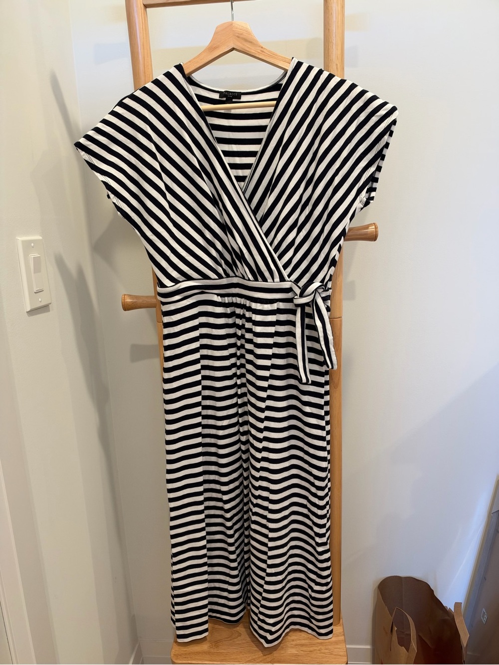 Talbots Black & White Striped Wrap-Style Maxi Dress